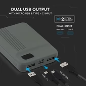 V-TAC szürke, 10000mAh powerbank, kijelzővel - SKU 8852