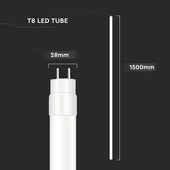 V-TAC T8 LED fénycső, 150cm 24W, hideg fehér, 125 lm/W - SKU 23876
