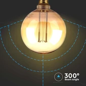 V-TAC Vintage 4W borostyán E27 ART filament G125 LED égő, 1800K - SKU 217475