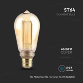V-TAC Vintage 4W borostyán E27 ART filament ST64 LED égő, 1800K - SKU 217474