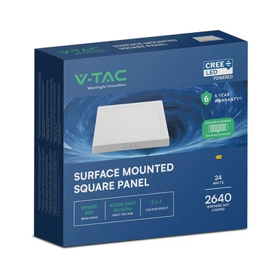 V-TAC CREE SMD felületre szerelhető, műanyag, szögletes LED panel 24W, CCT - SKU 105146