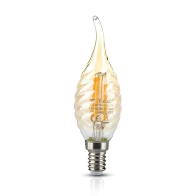 V-TAC 4W borostyán E14 meleg fehér filament LED csavart gyertyaláng égő - SKU 7116