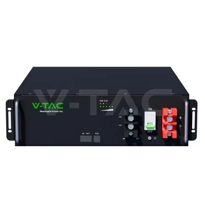 V-TAC 48V 5.12 kWh rack szekrénybe szerelhető bővíthető fekete házas akkumulátor - SKU 12327