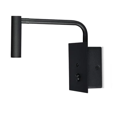 V-TAC fali LED COB olvasólámpa kapcsolóval és USB porttal fekete 3W meleg fehér, fekete - SKU 1487