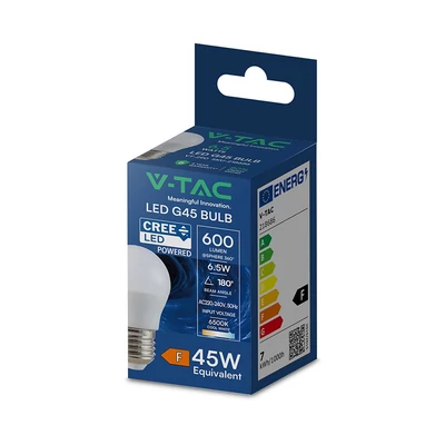 V-TAC CREE LED 6.5W E27 hideg  fehér G45 LED égő - SKU 218686