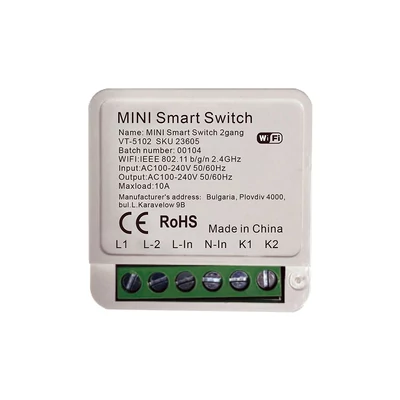 V-TAC SMART WiFi kétsarkú kapcsoló, 2x5A-ig - SKU 23605