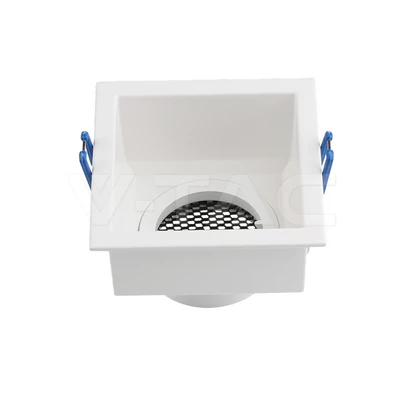 V-TAC szögletes GU10 alumínium mély spotlámpa keret, méhsejt diffúzorral, fehér színű - SKU 23763