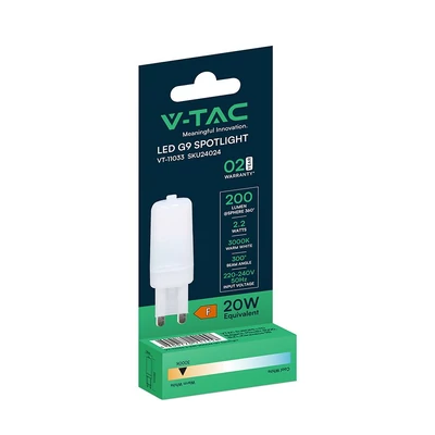 V-TAC G9 LED égő 230V 2,2W meleg fehér - SKU 24024