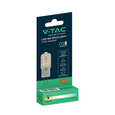 V-TAC G4 LED égő DC12V 1,1W meleg fehér - SKU 24027