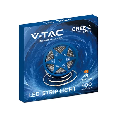 V-TAC DC24V 5mm SMD CREE LED szalag IP20, SMD 2835 chip, 120 LED/m, hideg fehér - SKU 240826