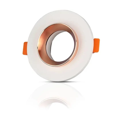 V-TAC GU10 LED spotlámpa keret, fehér+rózsaarany fix lámpatest - SKU 3123
