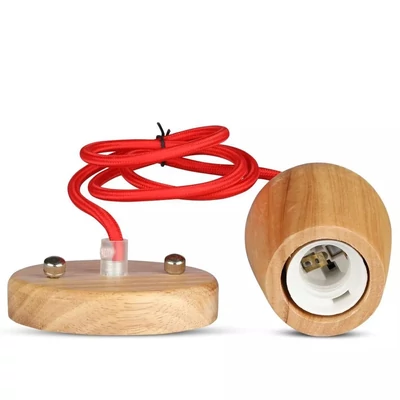 Wooden Pendant Light Red Wire