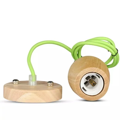 Wooden Pendant Light Green Wire