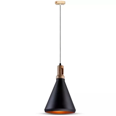 Modern Pendant Light Wooden Top Black Color