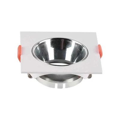 V-TAC GU10 LED műanyag spotlámpa keret, fehér és króm billenthető szögletes lámpatest - SKU 6653