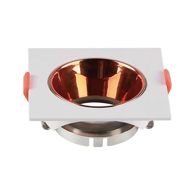 V-TAC GU10 LED műanyag spotlámpa keret, fehér&amp; rózsaarany billenthető szögletes lámpatest - SKU 6655