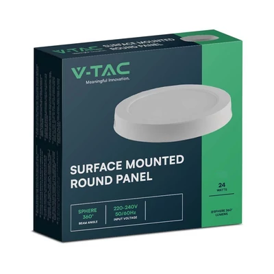 V-TAC felületre szerelhető, műanyag házas, kerek LED panel 24W, hideg fehér - SKU 7881