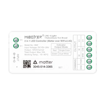 MiLight Smart 2in1 zónázható rádiófrekvenciás + Matter over WiFi vezérlő, 2 csatornás - SM2
