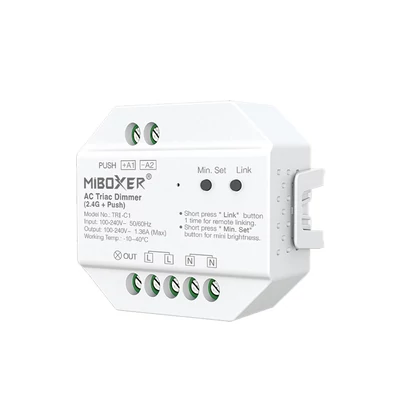 MiLight 230V Triac rádiófrekvenciás és PUSH fényerőszabályzó, Max. 300W-ig - TRI-C1