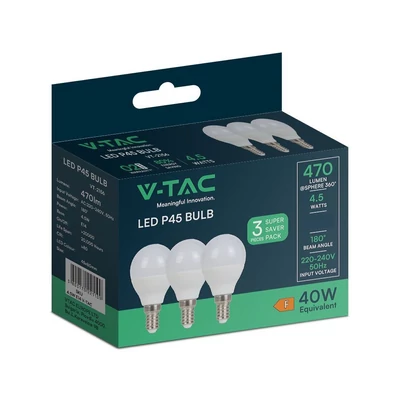 V-TAC 4.5W E14 természetes fehér P45 LED égő csomag (3 db) - SKU 217358