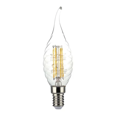 V-TAC 4W E14 természetes fehér filament C35 LED csavart gyertyaláng égő - SKU 214431