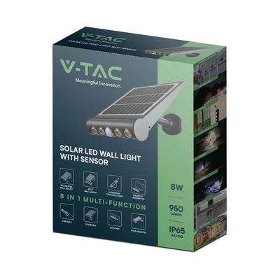 V-TAC 8in1 napelemes 8W LED lámpa, mozgásérzékelővel, hideg fehér - SKU 6850