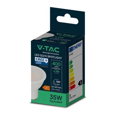 V-TAC CREE GU10 LED spot égő 4.5W meleg fehér 100° - SKU 21201-6