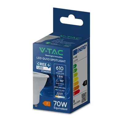 V-TAC CREE GU10 LED spot égő 7.5W természetes fehér 110° - SKU 218736
