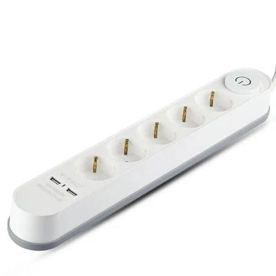 5 Ways Socket With Lighted Switch &amp; 2 Usb Port 3G 1.5mm*3M White
