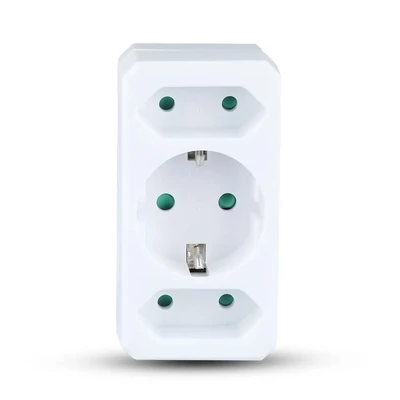 2 Ways Adapter With 2 Euro Socket 10A , 1 Socket 10/16A 250V ( Label+ Polybag ) White