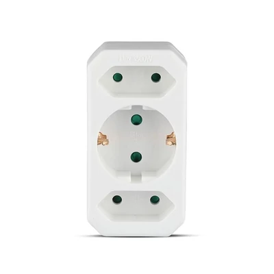 Adapter With Earthing Contact 2 Socket 2.5A 1 Socket 16A White