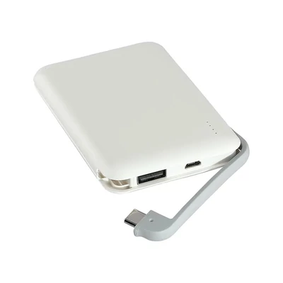 V-TAC fehér, 5000mAh powerbank, beépített kábellel, jelzőfénnyel - SKU 8864