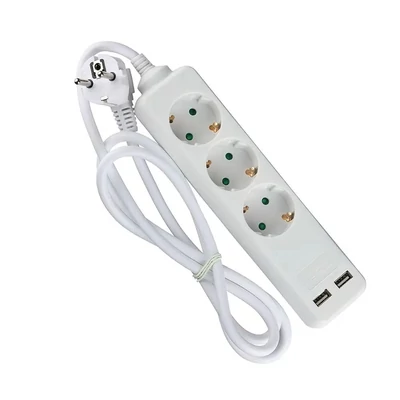 3 Ways Socket With 2 USB (3G 1.5MM2 X 5M) Polybag With Card White