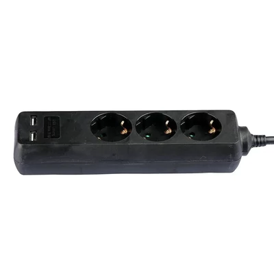 3 Ways Socket With 2 USB (3G 1.5MM2 X 5M) Polybag With Card Black