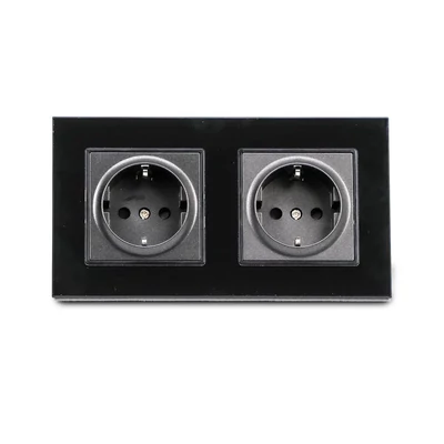 EU Socket 16A Glass Panel 2 Way Black