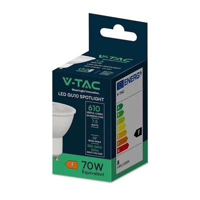 V-TAC GU10 LED spot égő 7.5W természetes fehér 38° - SKU 23881