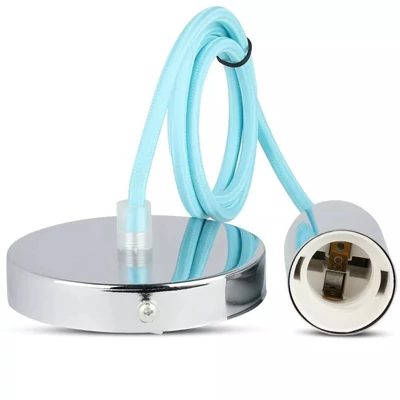 Chrome Metal Cup Pendant Light Blue