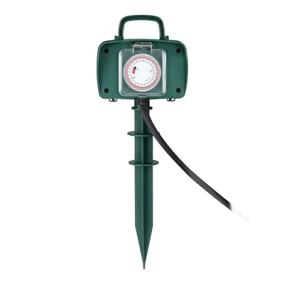 2 Ways Garden Spike Socket With Mechanical Timer 3G 1.5MM*3M IP44 Green