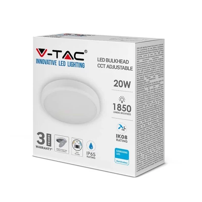 V-TAC mennyezeti 20W LED lámpatest, állítható színhőmérséklettel, vészakkumulátorral - SKU 2120095