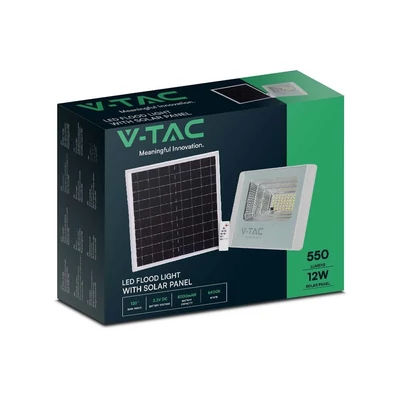 V-TAC napelemes LED reflektor 12W hideg fehér 5000 mAh, fehér házzal - SKU 10405