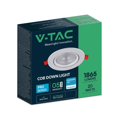 V-TAC süllyeszthető LED SMD mélysugárzó lámpa 20W természetes fehér, 90 Lm/W - SKU 21843