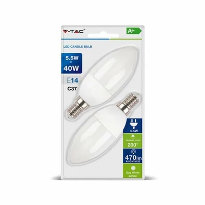 V-TAC 5.5W E14 hideg fehér LED gyertya égő csomag (2 db) - SKU 7293