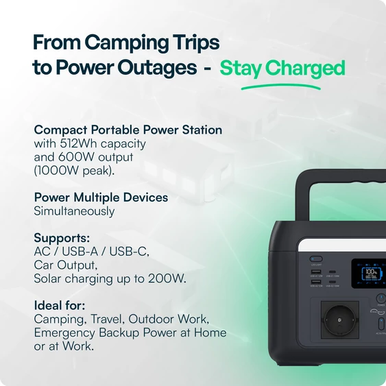 Portable power station with EU plug, 600W