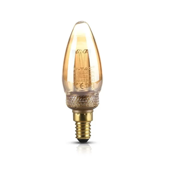 V-TAC 2W borostyán E14 meleg fehér filament LED gyertya égő - SKU 7472