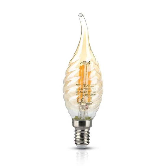 V-TAC 4W borostyán E14 meleg fehér filament LED csavart gyertyaláng égő - SKU 7116