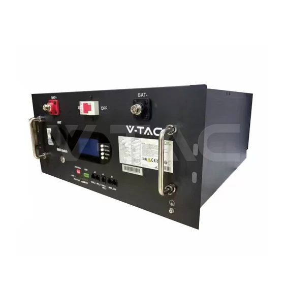 V-TAC 48V 9.6 kWh rack szekrénybe szerelhető, WiFi képes napelem akkumulátor, fekete - SKU 12684
