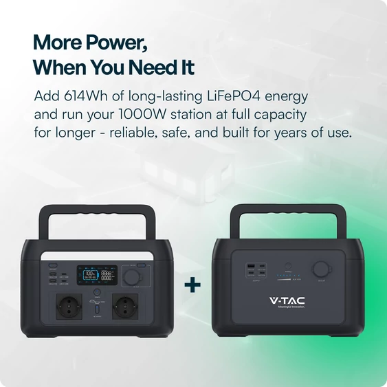 V-TAC hordozható áramfejlesztő, max. 300W terheléshez, Napelemes töltési lehetőséggel - SKU 11441