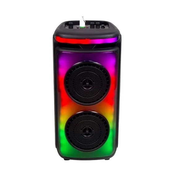 400W Rechargeable Speaker With 1 Wired Microphone RF Control and Handle 2x6.5 inch