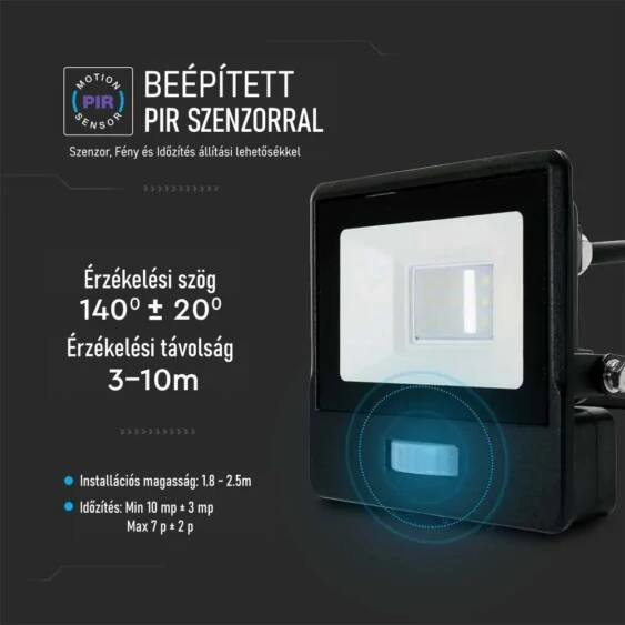 10W LED PIR Sensor Floodlight SAMSUNG CHIP White Body 4000K 1M Cable