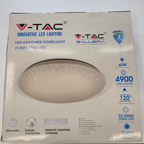 V-TAC 60W csillagos, díszperemes mennyezeti LED lámpa, változtatható szinhőmérséklet - SKU 1455